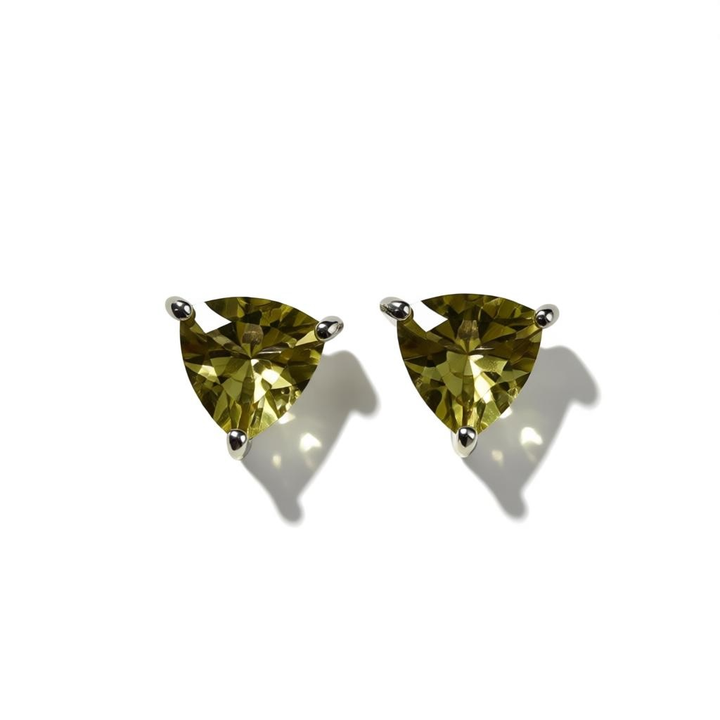 Lemon Quartz Trillion Cut Stud Earrings – 9 x 9 mm – Sterling Silver