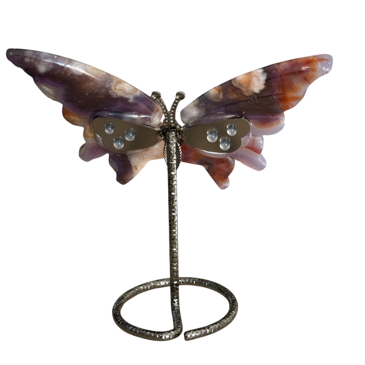 Dyed Purple Blue Flower Agate Butterfly on Stand – approx. 7 to 9 cm MIK-0099