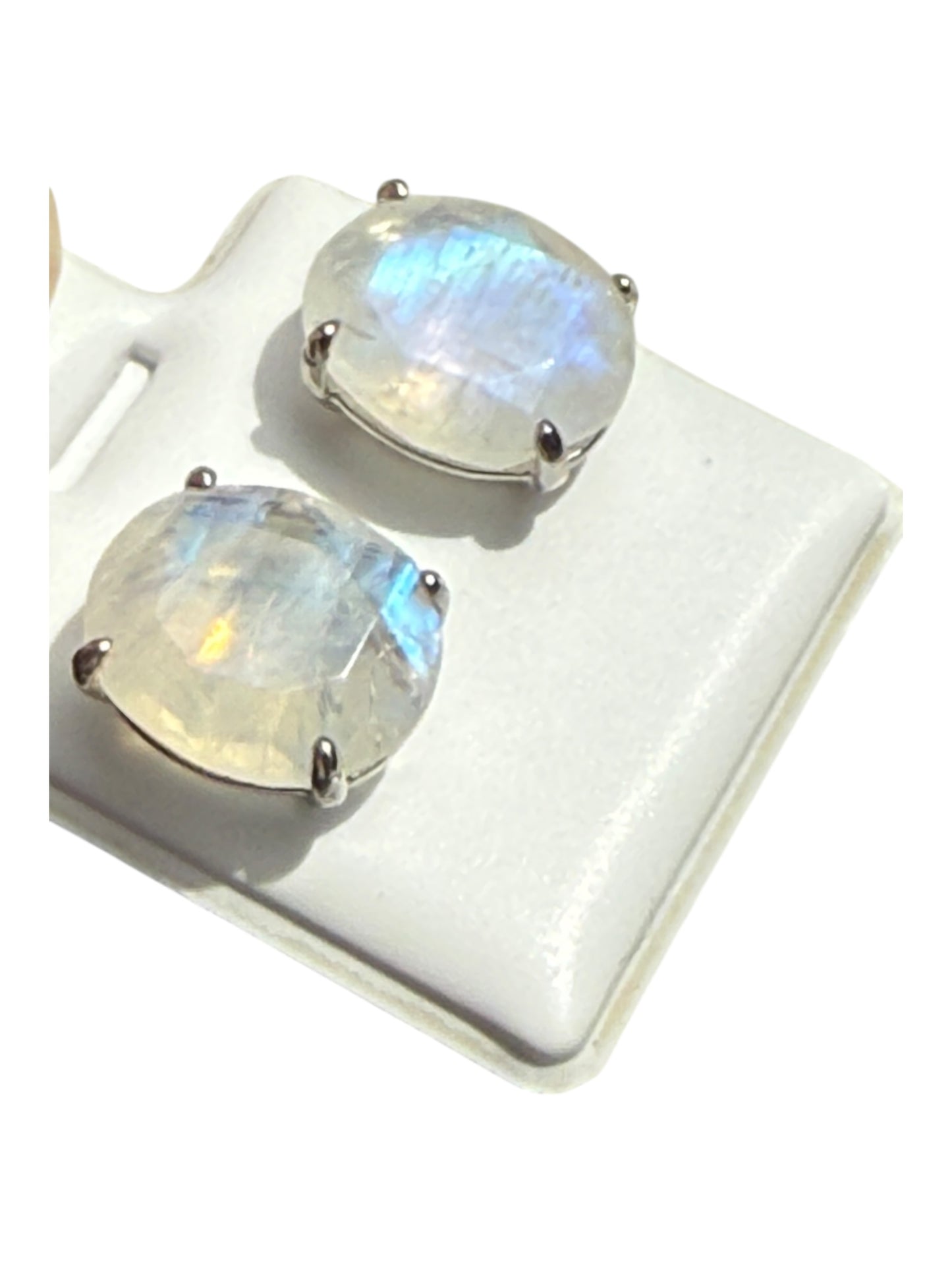 Oval Blue Moonstone Stud Earrings – 11 x 10 mm – Sterling Silver