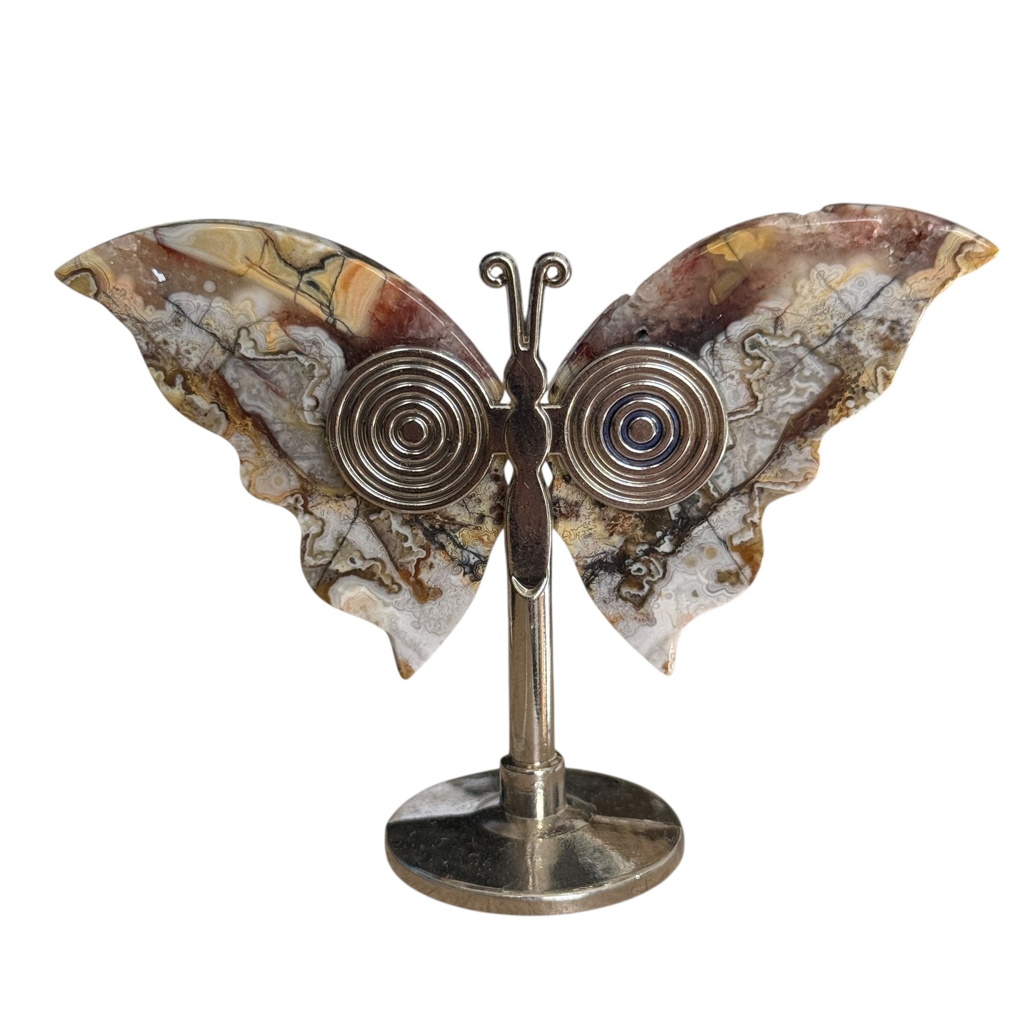 Crazy Lace Agate Butterfly on Stand – approx. 6 to 7 cm tall