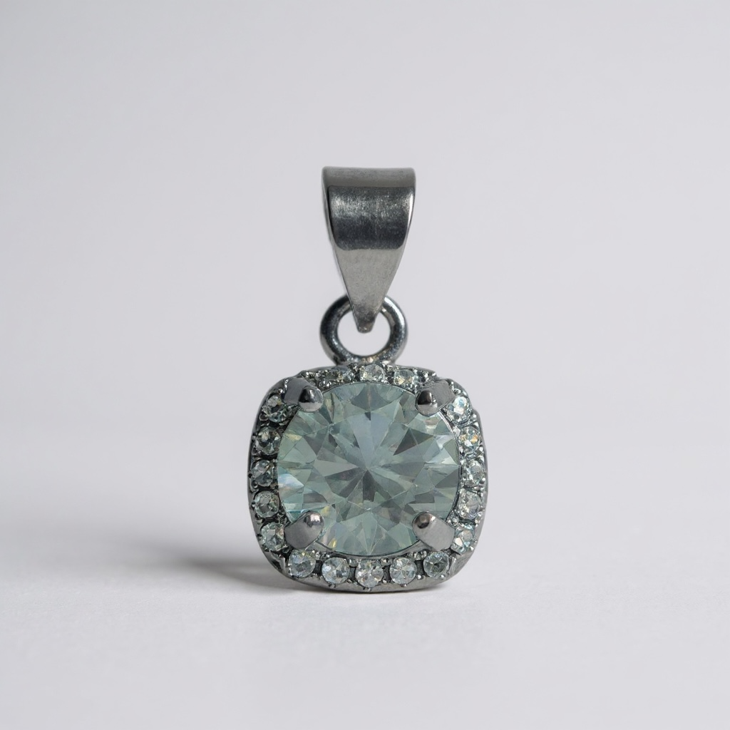 Moissanite Halo Pendant – White Alloy (7 mm)