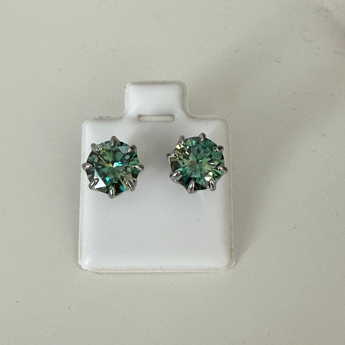 Green Moissanite Stud Earrings – 8 mm (2 ct each) – Sterling Silver