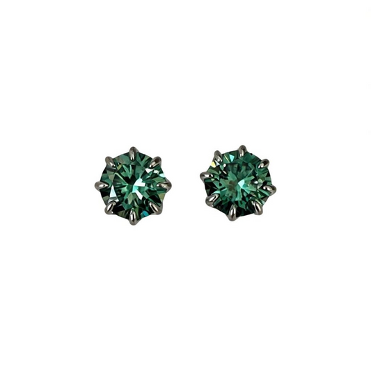 Green Moissanite Stud Earrings – 8 mm (2 ct each) – Sterling Silver