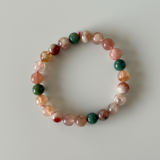 Flower Agate & Aventurine Bracelet – 7 mm Natural Crystal Beads