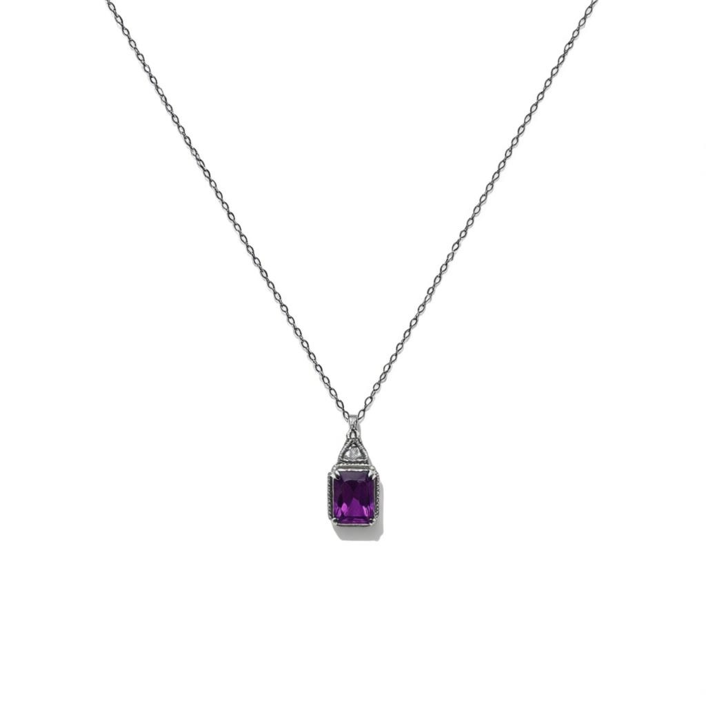 Amethyst Emerald Cut Necklace – Sterling Silver 92.5 – 9 x 5 mm Natural Amethyst