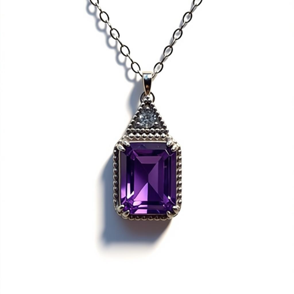 Amethyst Emerald Cut Necklace – Sterling Silver 92.5 – 9 x 5 mm Natural Amethyst