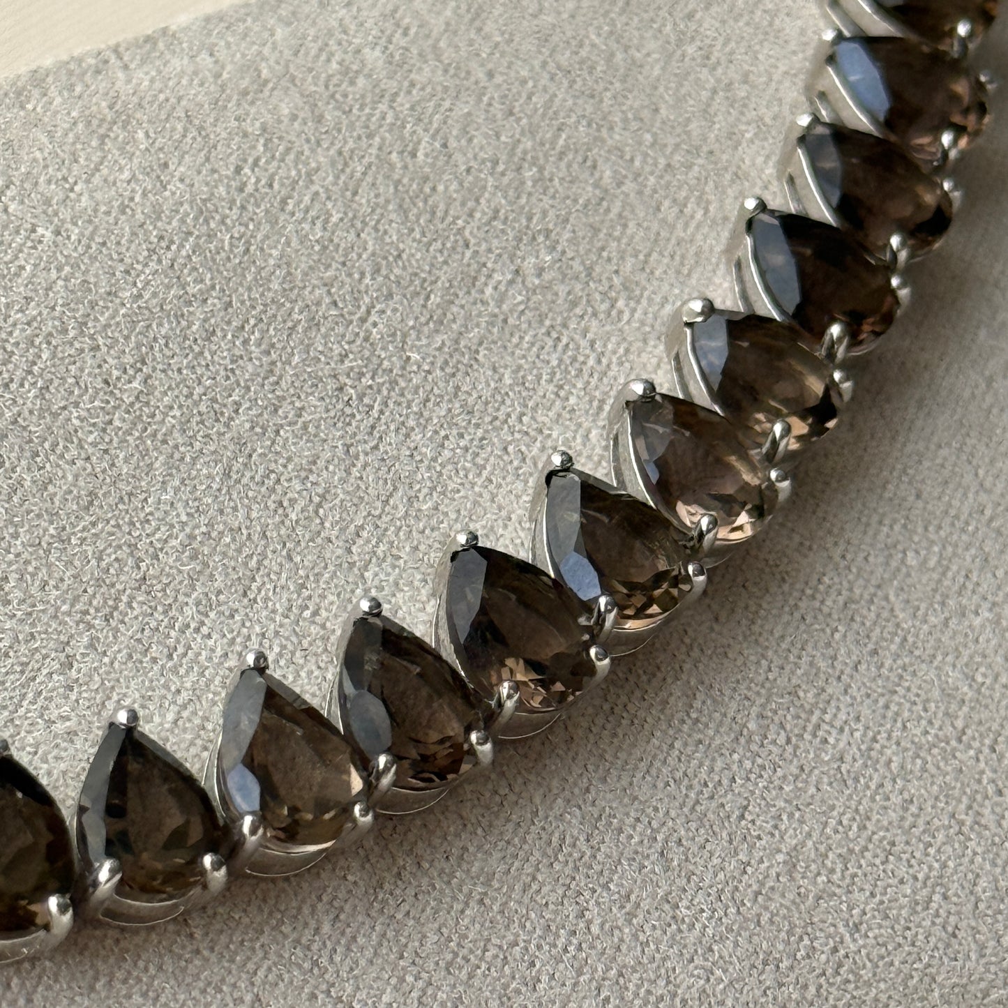 Smoky Quartz Teardrop-Cut Tennis Bracelet in Sterling Silver