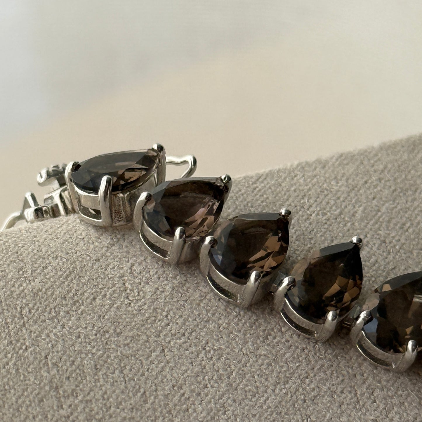 Smoky Quartz Teardrop-Cut Tennis Bracelet in Sterling Silver