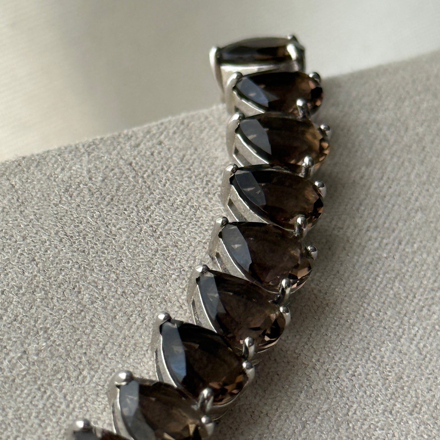 Smoky Quartz Teardrop-Cut Tennis Bracelet in Sterling Silver