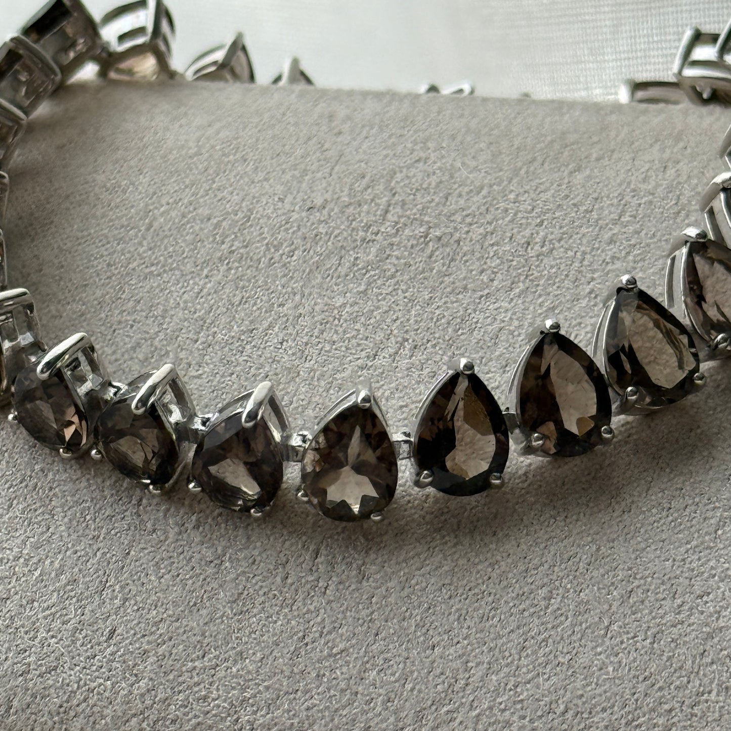 Smoky Quartz Teardrop-Cut Tennis Bracelet in Sterling Silver