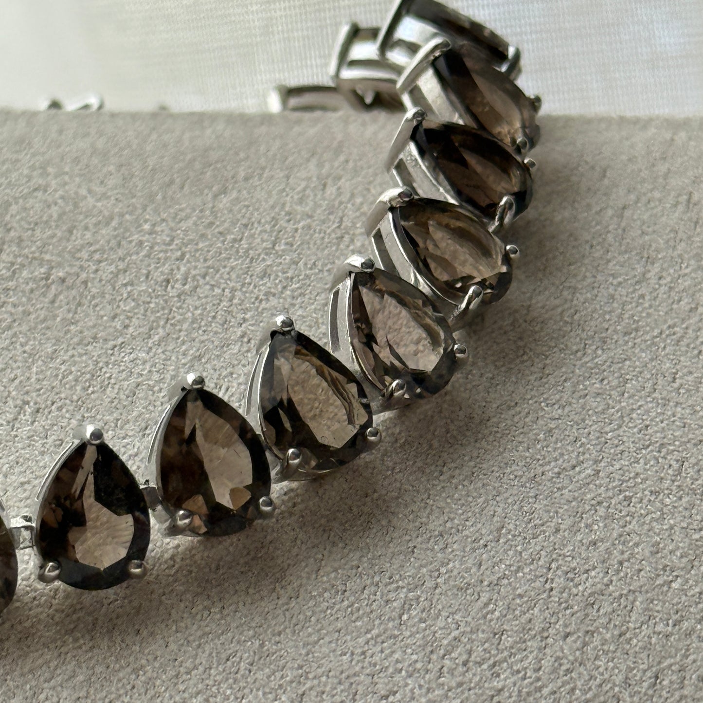 Smoky Quartz Teardrop-Cut Tennis Bracelet in Sterling Silver