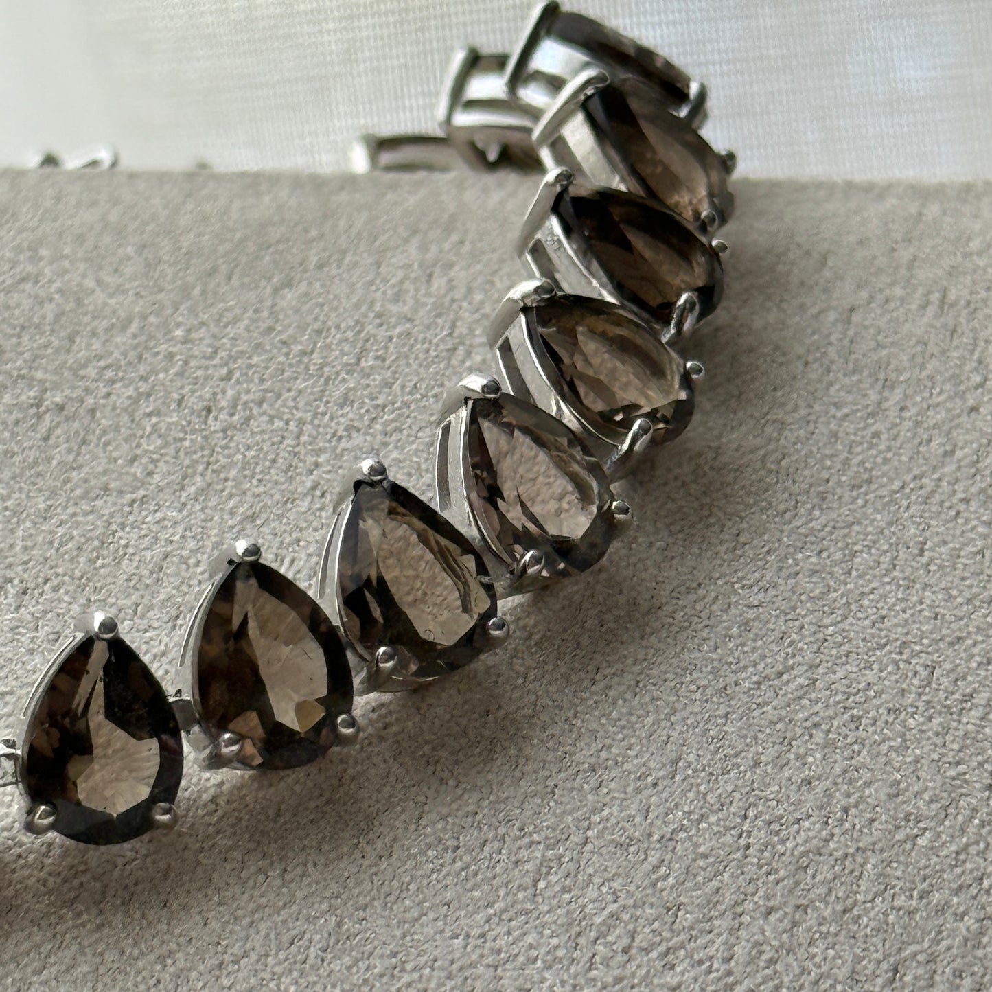 Smoky Quartz Teardrop-Cut Tennis Bracelet in Sterling Silver