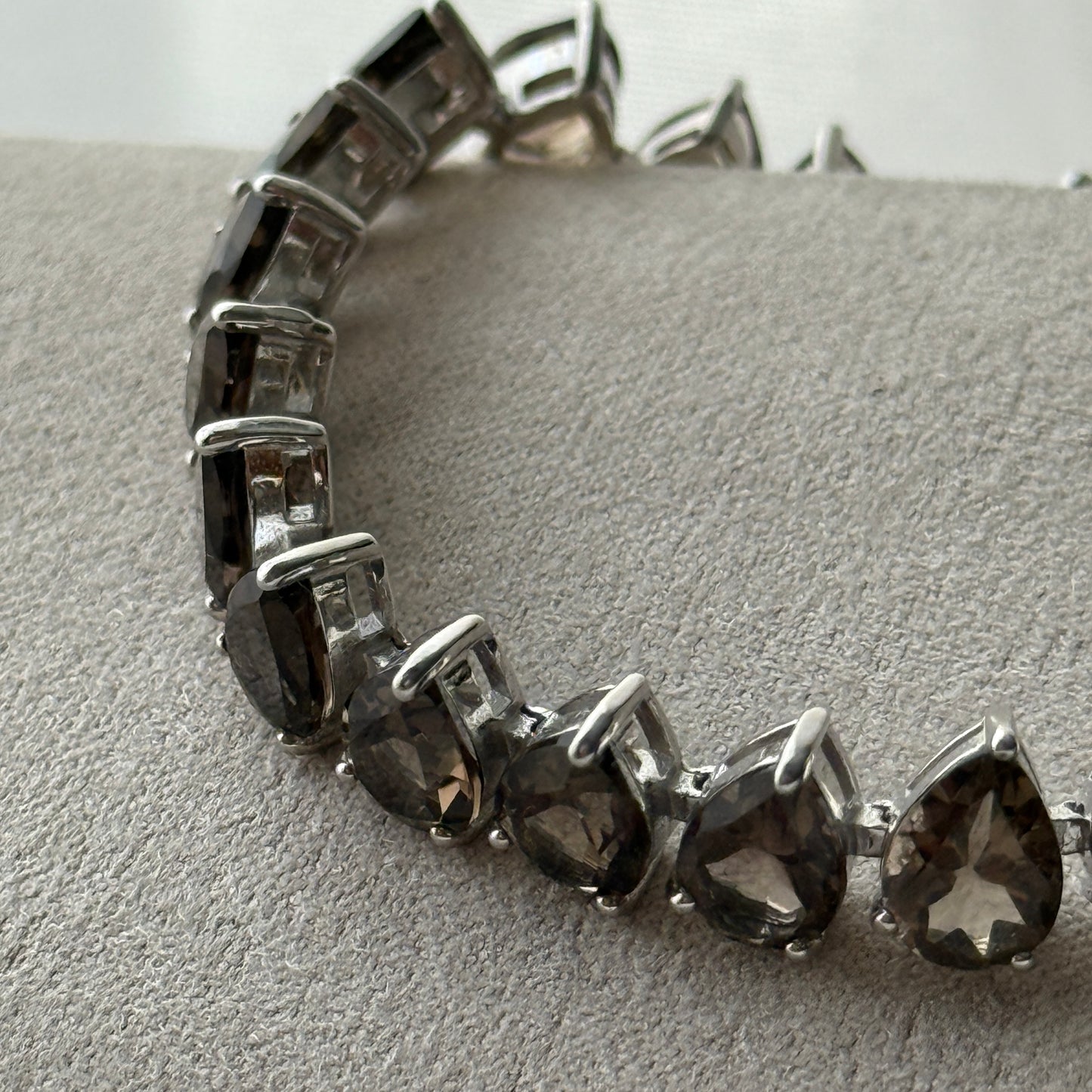 Smoky Quartz Teardrop-Cut Tennis Bracelet in Sterling Silver