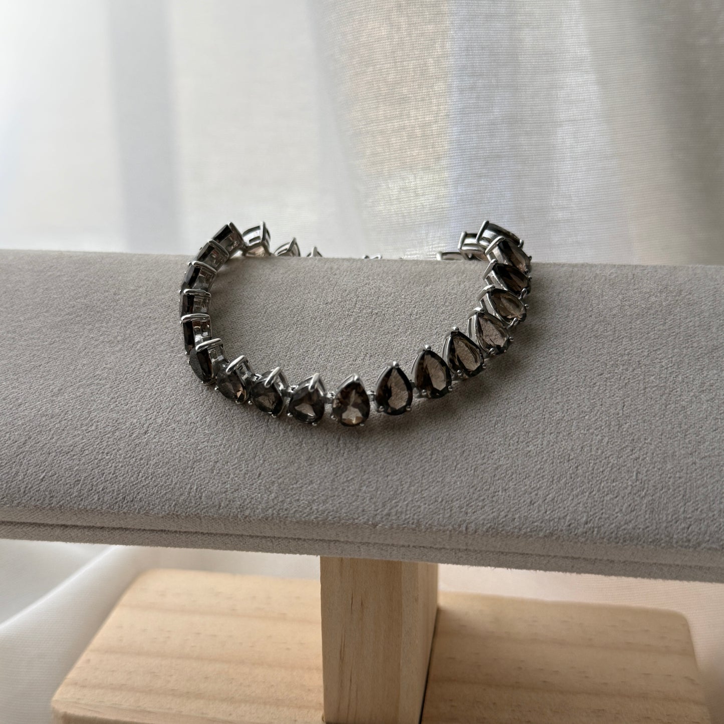 Smoky Quartz Teardrop-Cut Tennis Bracelet in Sterling Silver