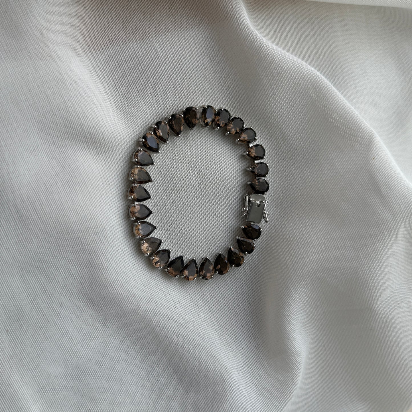 Smoky Quartz Teardrop-Cut Tennis Bracelet in Sterling Silver