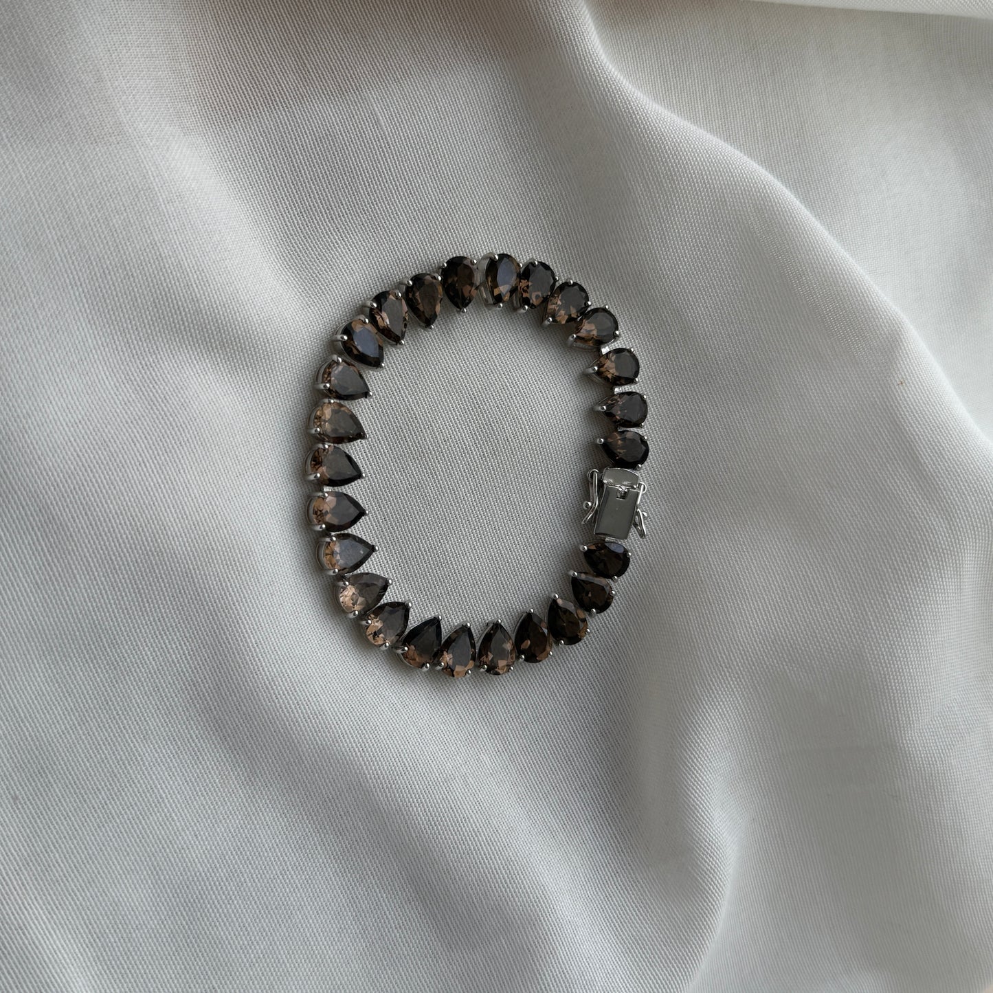 Smoky Quartz Teardrop-Cut Tennis Bracelet in Sterling Silver