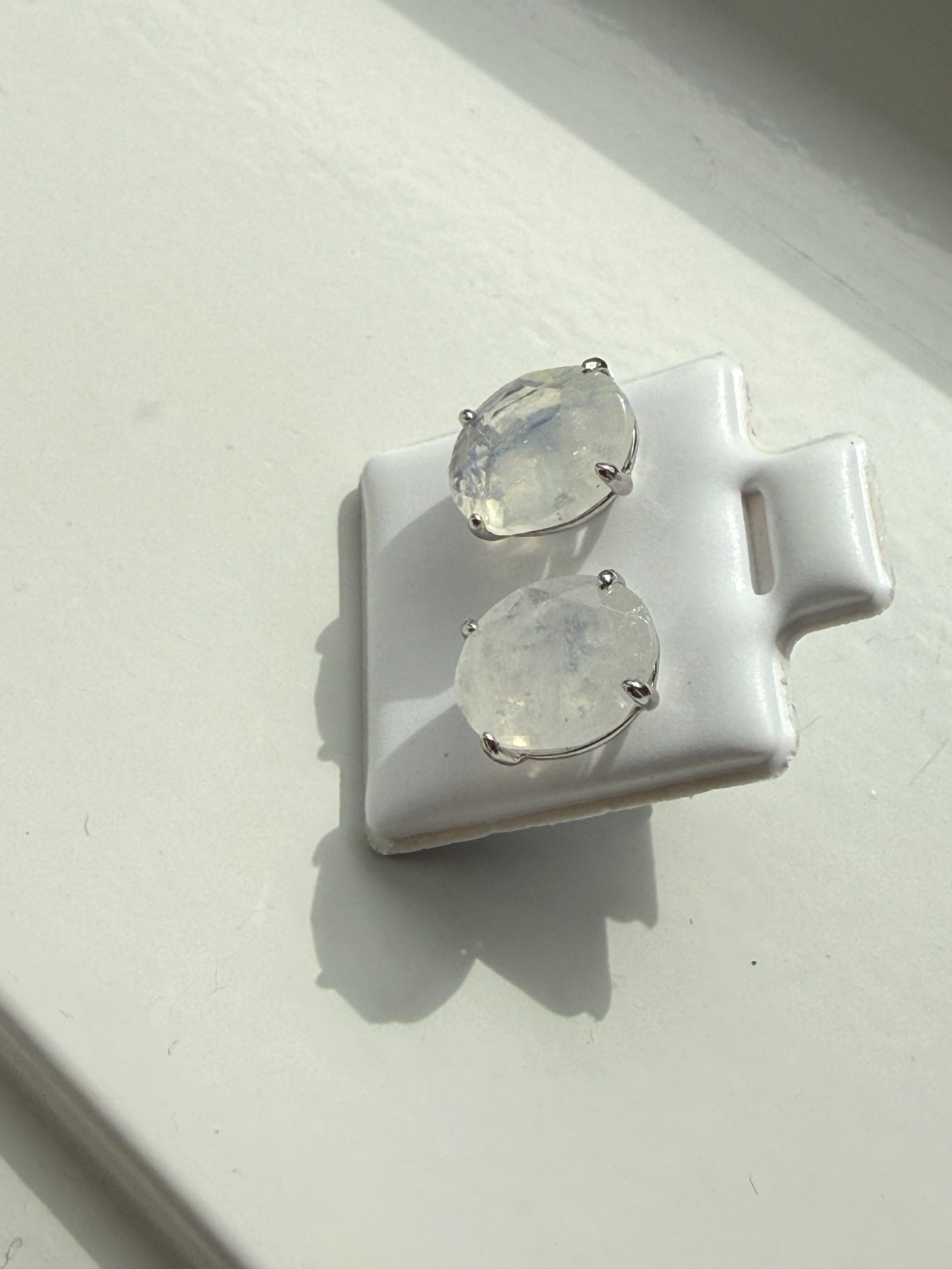 Oval Blue Moonstone Stud Earrings – 11 x 10 mm – Sterling Silver