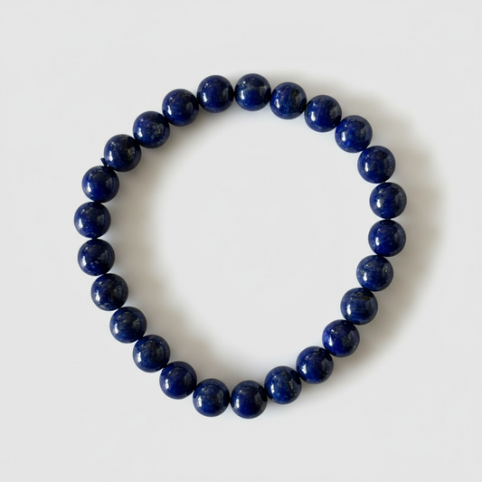 High Grade Natural Lapis Lazuli Bracelet – 7 mm Beads (with Pyrite)