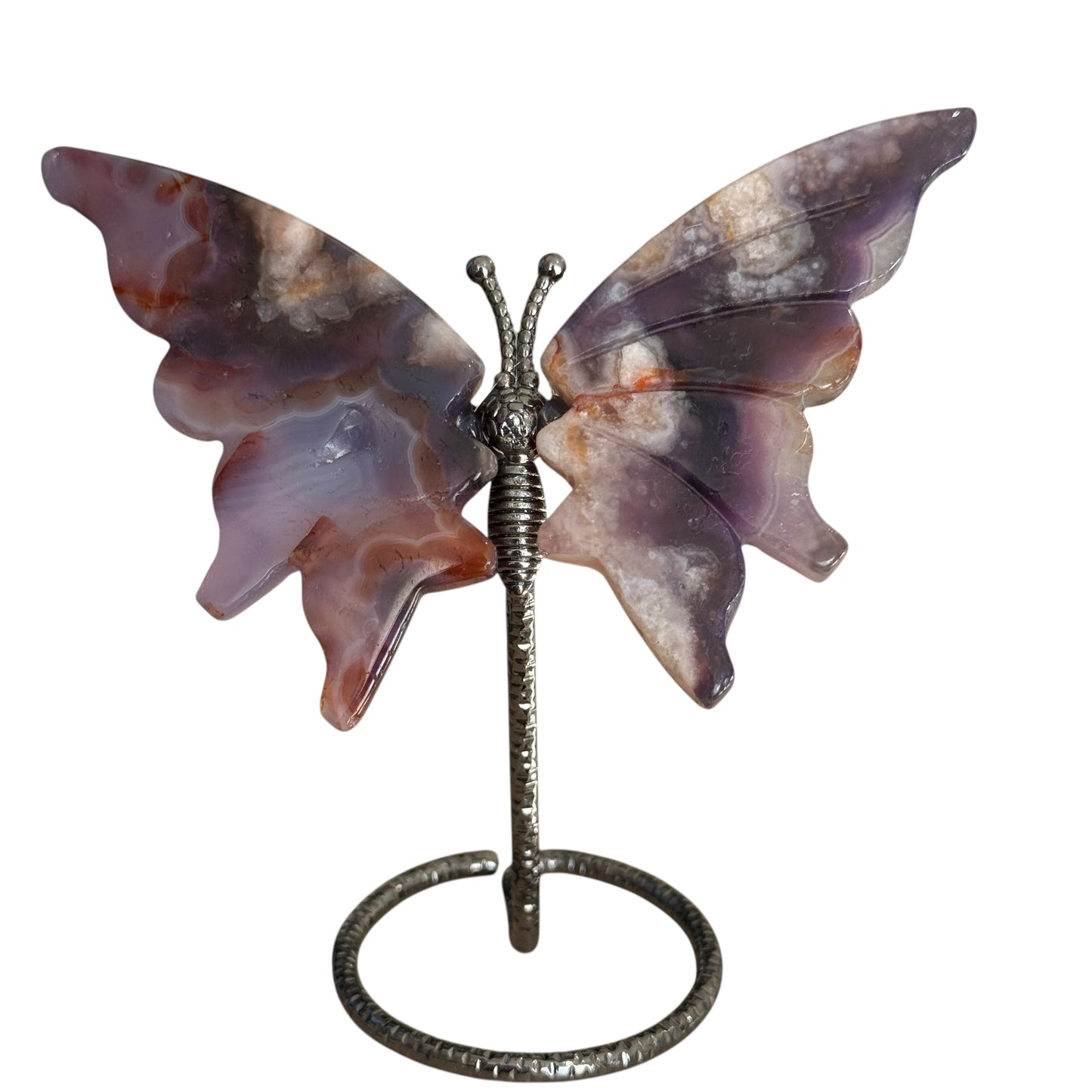 Dyed Purple Blue Flower Agate Butterfly on Stand – approx. 7 to 9 cm MIK-0099