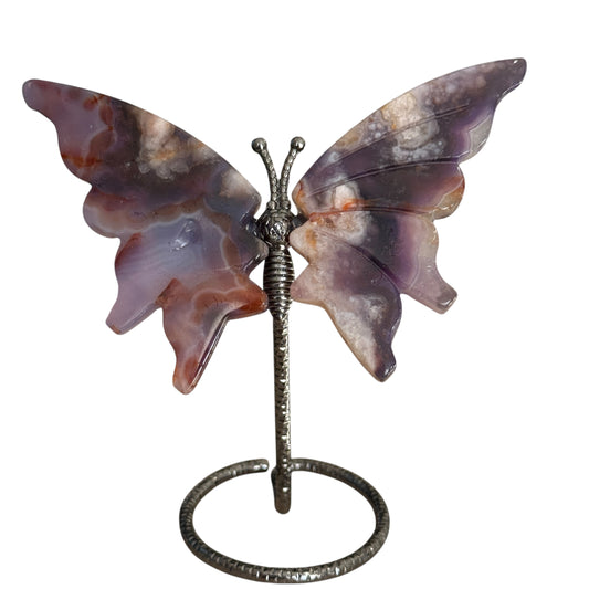 Dyed Purple Blue Flower Agate Butterfly on Stand – approx. 7 to 9 cm MIK-0099