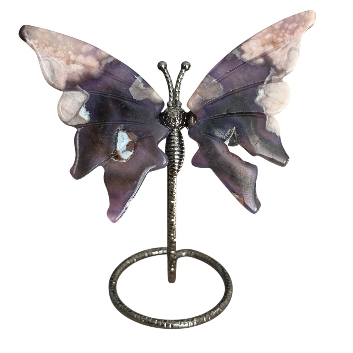 Dyed Purple Blue Flower Agate Butterfly on Stand – approx. 7 to 9 cm MIK-0100