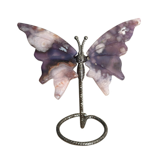 Dyed Purple Blue Flower Agate Butterfly on Stand – approx. 7 to 9 cm MIK-0101