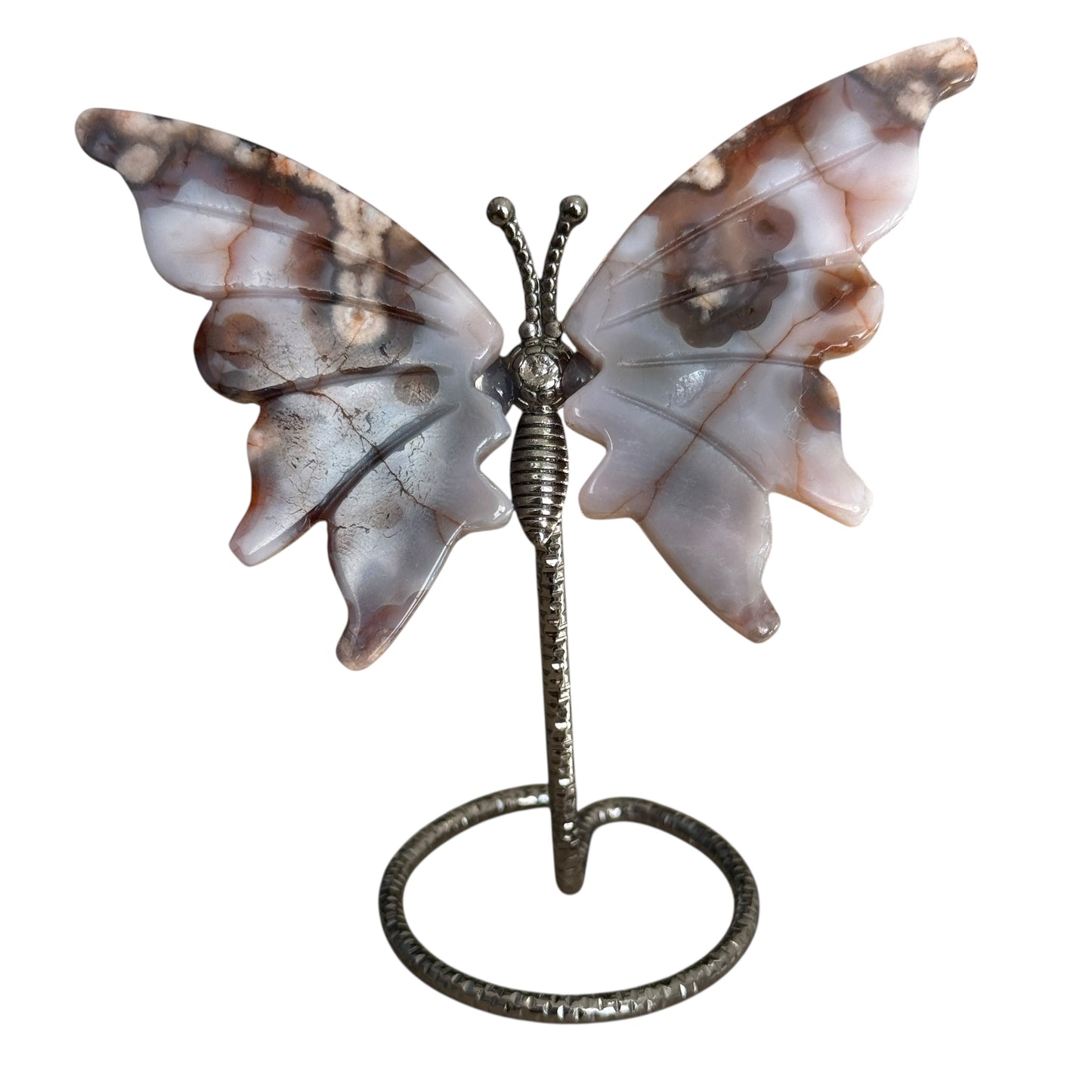 Dyed Purple Blue Flower Agate Butterfly on Stand – approx. 7 to 9 cm MIK-0103