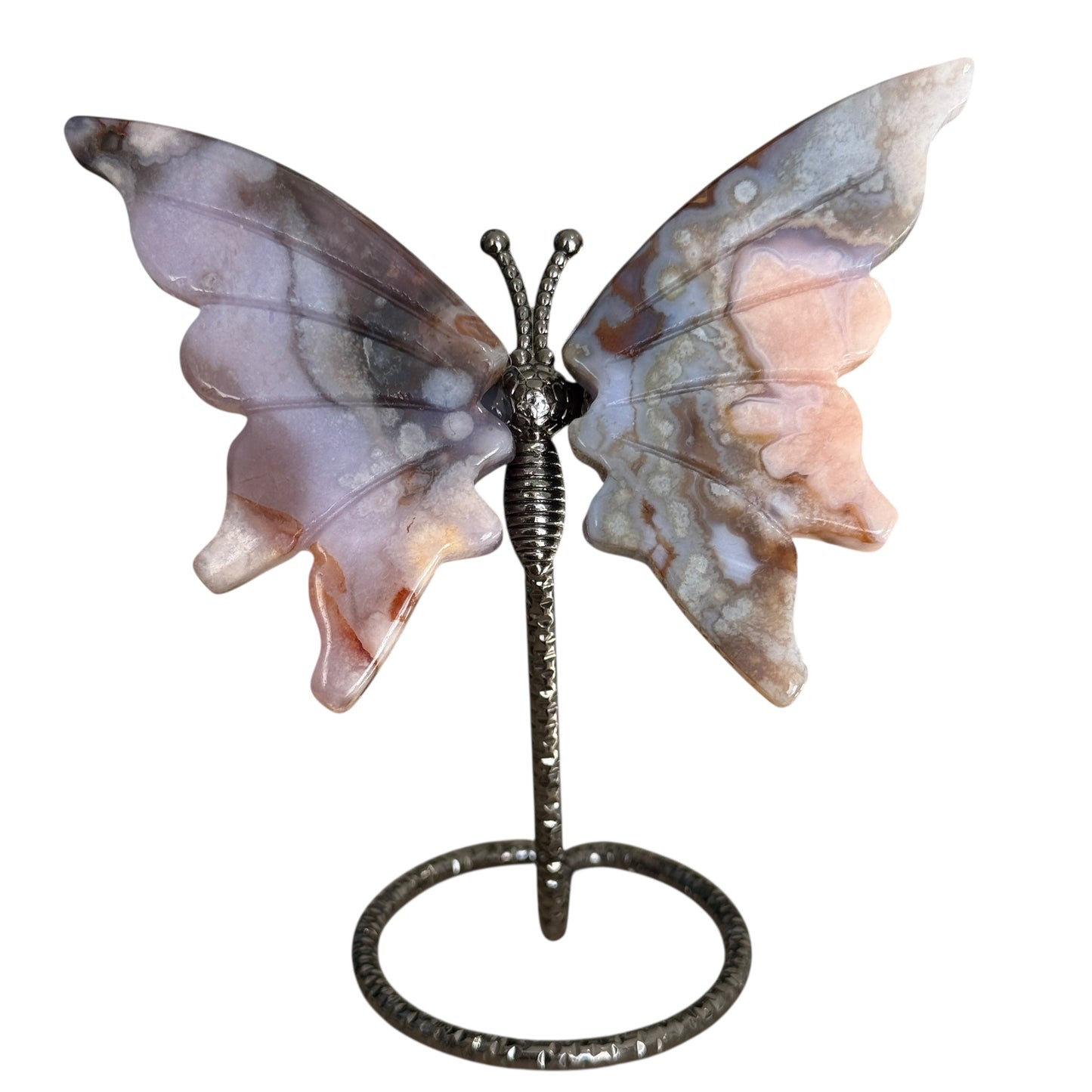 Dyed Purple Blue Flower Agate Butterfly on Stand – approx. 7 to 9 cm MIK-0104