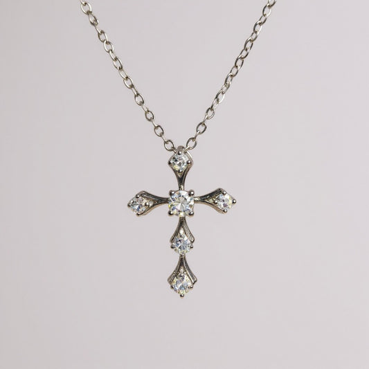 Moissanite Cross Necklace – Sterling Silver – Adjustable 20–22 cm