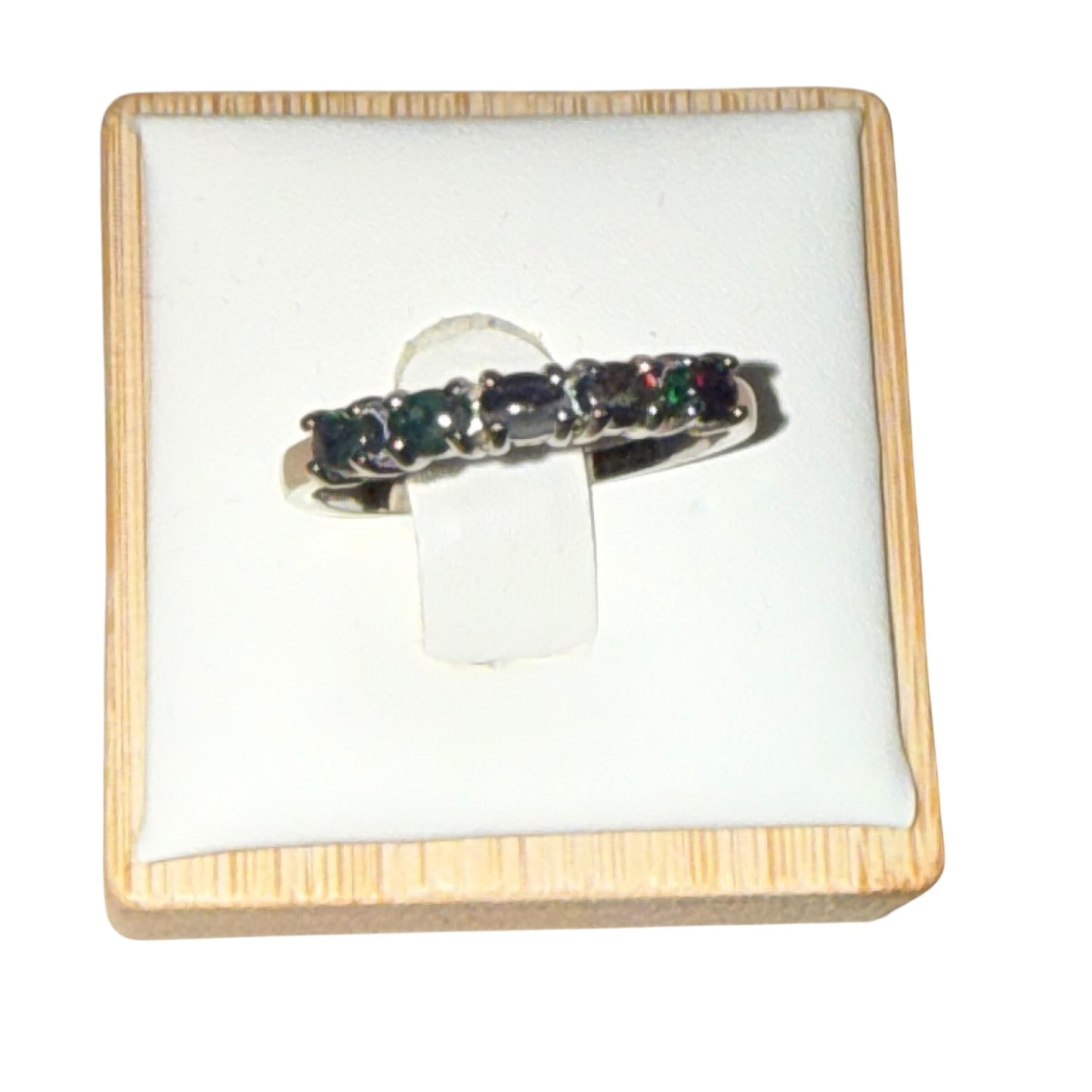 Black Opal Five-Stone Ring – Sterling Silver Size 9