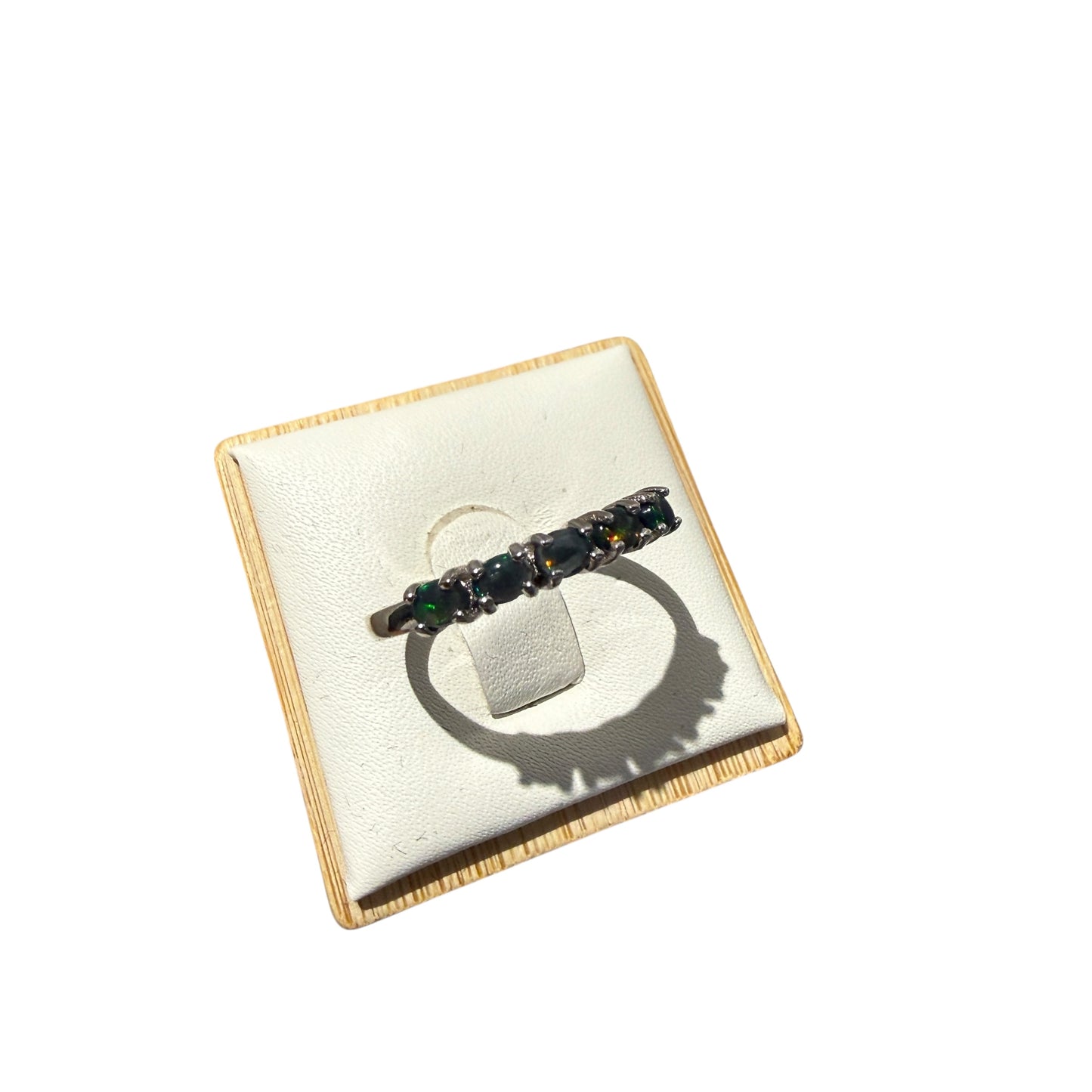 Black Opal Five-Stone Ring – Sterling Silver Size 9