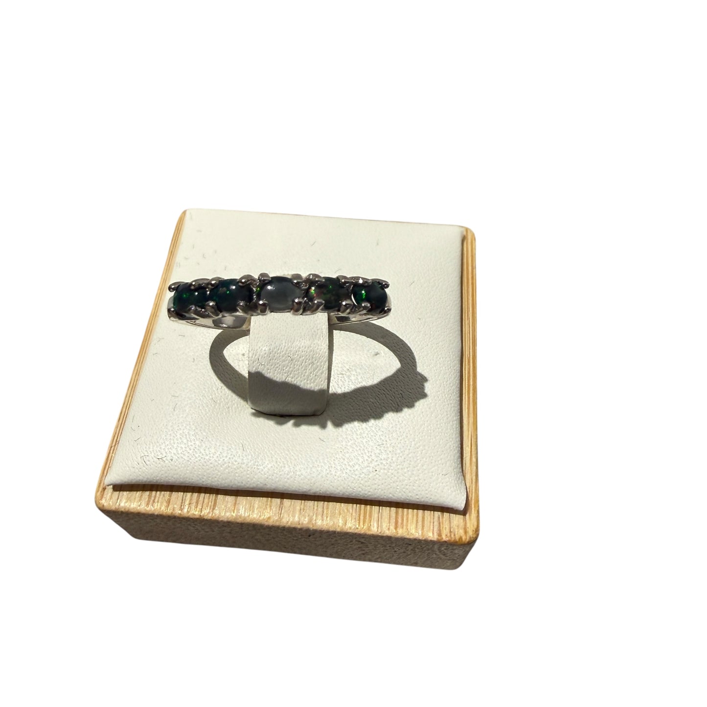 Black Opal Five-Stone Ring – Sterling Silver Size 9