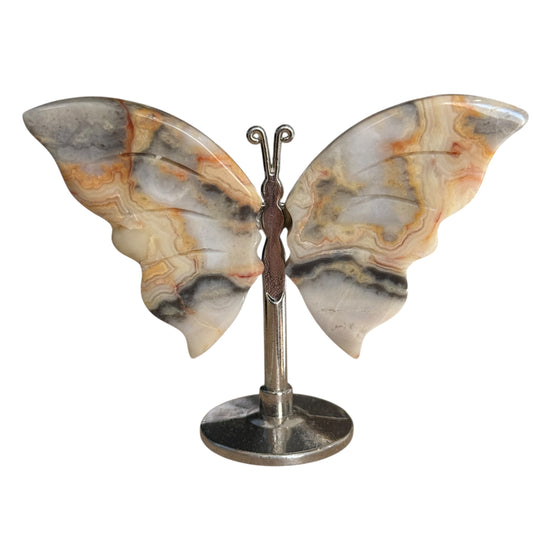 Crazy Lace Agate Butterfly on Stand – approx. 6 to 7 cm tall
