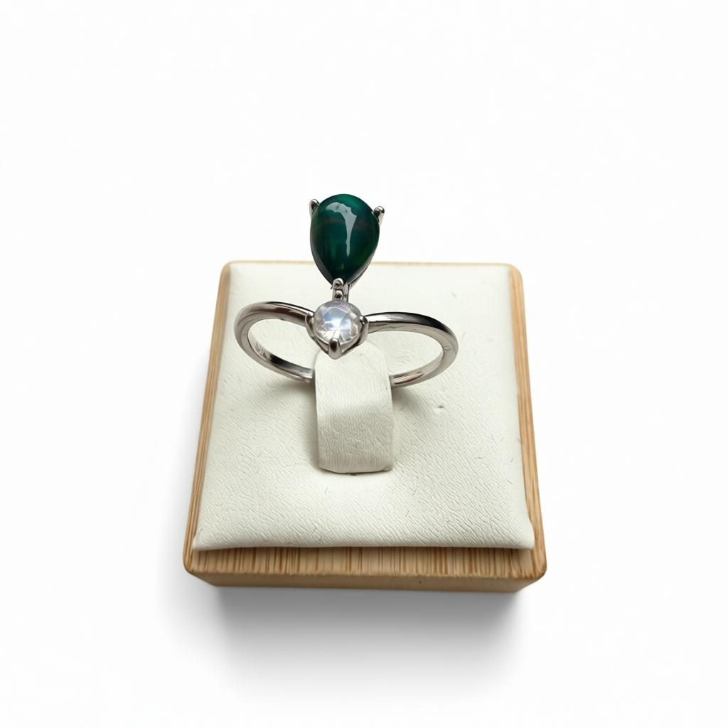 Black Opal and Rainbow Moonstone Ring on sterling silver, size 9.