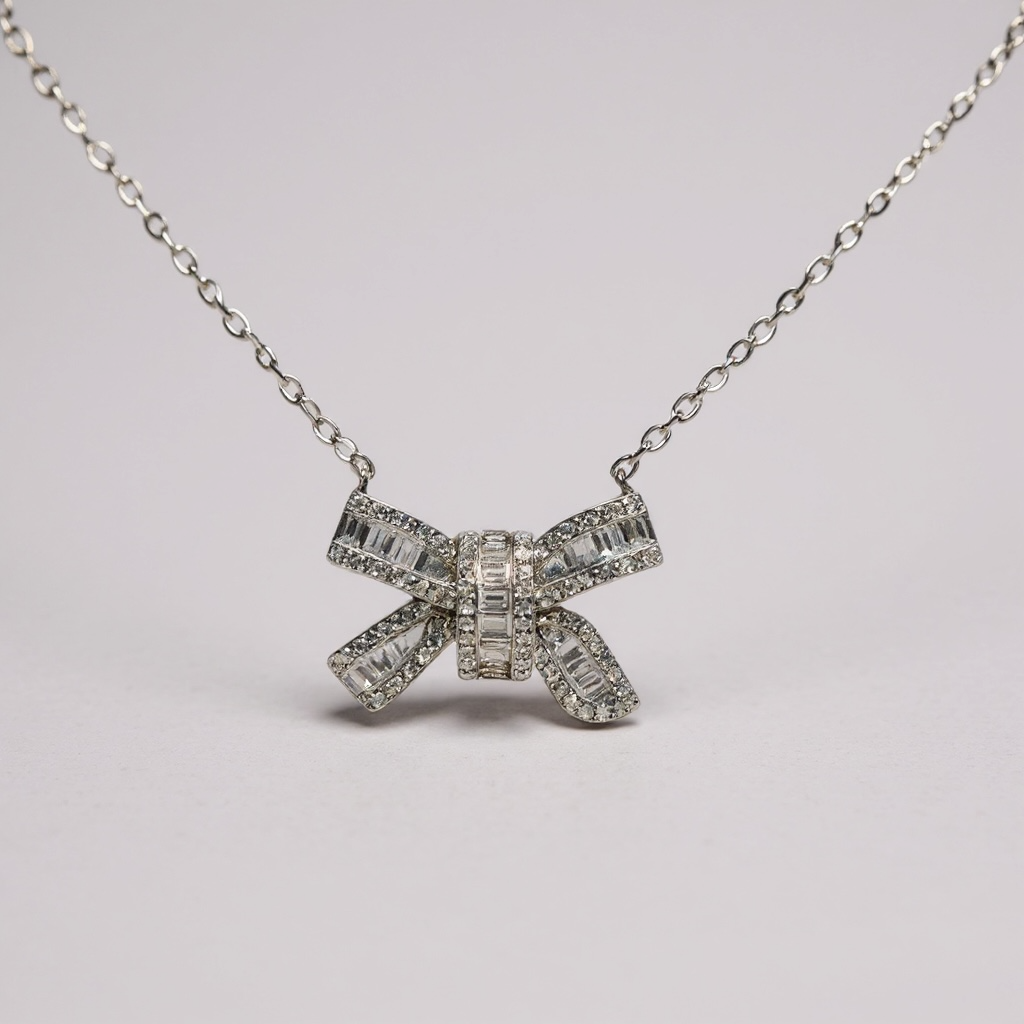Moissanite Bow Necklace – Sterling Silver – One-of-a-Kind Design