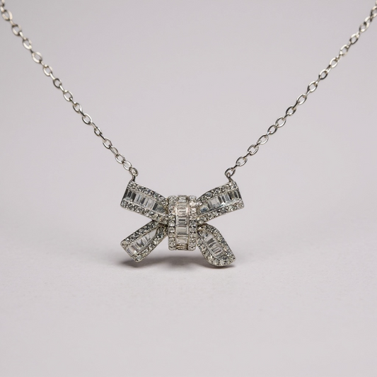 Moissanite Bow Necklace – Sterling Silver – One-of-a-Kind Design