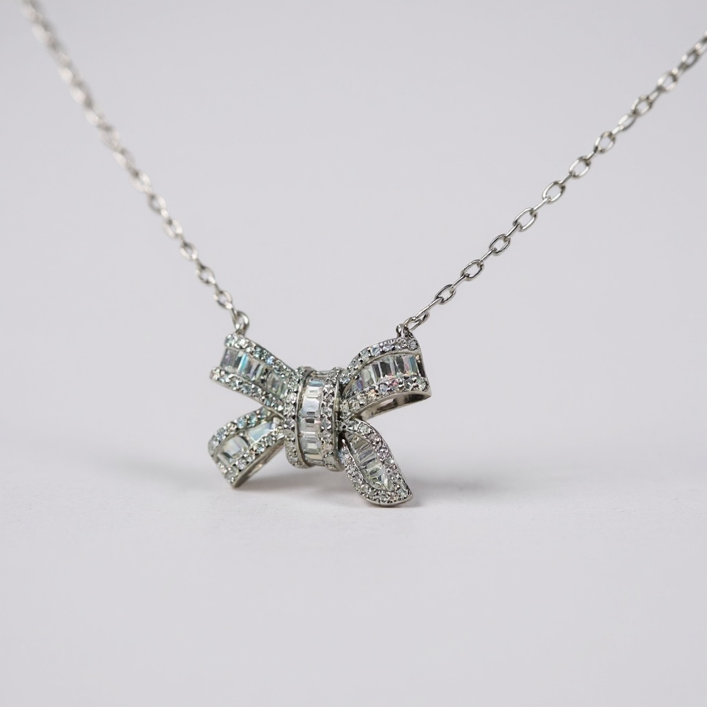 Moissanite Bow Necklace – Sterling Silver – One-of-a-Kind Design