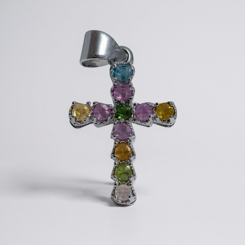 Watermelon Tourmaline Cross Pendant – White Metal Alloy (2 x 1.5 cm)