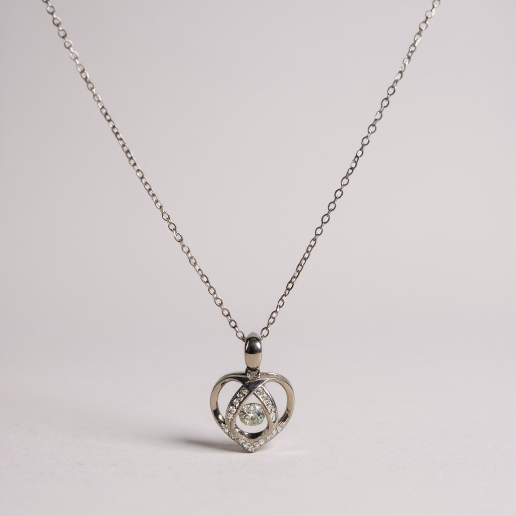 Rotating Moissanite Heart Necklace – Sterling Silver