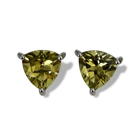 Lemon Quartz Trillion Cut Stud Earrings – 9 x 9 mm – Sterling Silver
